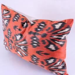 Ikat Silk Velvet Pillow 16x24 - Handmade Boho Cushion Cover Turkish Home Decor Accent - thumbnail 2