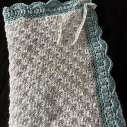 Crochet Baby Bonnet - Soft Teal Blanket Vintage Inspired Antique White Nursery - thumbnail 4
