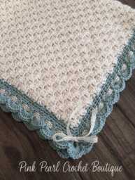 Crochet Baby Bonnet - Soft Teal Blanket Vintage Inspired Antique White Nursery