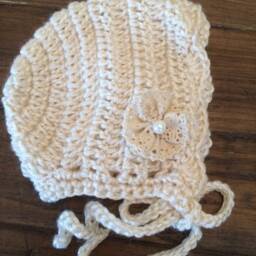 Crochet Baby Bonnet - Soft Teal Blanket Vintage Inspired Antique White Nursery - thumbnail 2