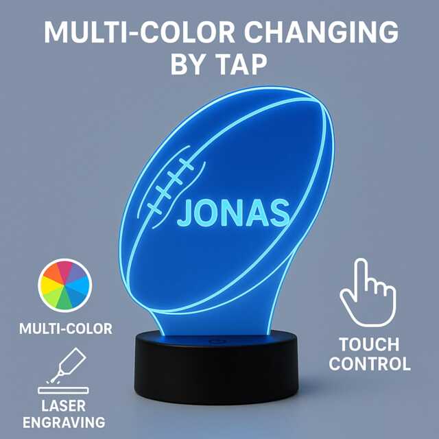Personalized Rugby Night Light - Custom Name Led Lamp, Engraved Sports Decor - image 1