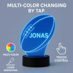 Personalized Rugby Night Light - Custom Name Led Lamp, Engraved Sports Decor - thumbnail 1