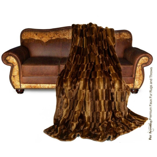 Plush Faux Fur Throw Blanket, Brown Beaver, Minky Lining, Usa Handmade - image 1