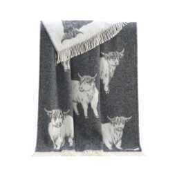 Soft Black Highland Cow Wool Throw - Woven From Pure Cosy Blanket - thumbnail 2