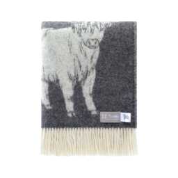 Soft Black Highland Cow Wool Throw - Woven From Pure Cosy Blanket - thumbnail 1