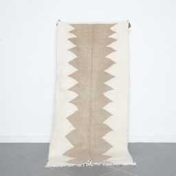Handwoven Beige Zigzag Moroccan Rug - 3.3x7.2 Ft Berber Wool - thumbnail 1