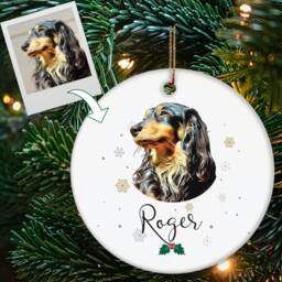 Personalised Pet Portrait Christmas Decoration - Dog Cat Custom Xmas Ceramic Disc Keepsake Two Sided Print Option