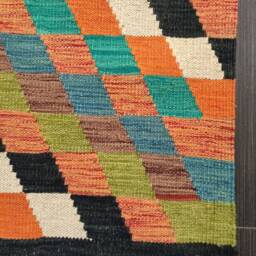 Afghan Runner Rug, Handmade Artisan Turkish Scandinavian Navajo Bohemian Flatweave Wool Multicolour Kilim Rug 307x85 cm - thumbnail 2