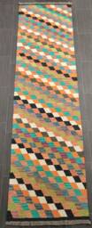 Afghan Runner Rug, Handmade Artisan Turkish Scandinavian Navajo Bohemian Flatweave Wool Multicolour Kilim Rug 307x85 cm - thumbnail 1