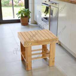 Bamboo Small Step Stool Non Slip Wooden For Kitchen, Bathroom & Home