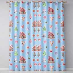 Christmas Gingerbread House Snowman Deer Seamless Pattern Blue Background Readymade Eyelet Ring Top Thermal 100% Blackout Curtains - thumbnail 2