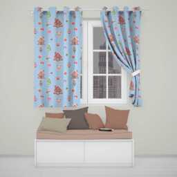 Christmas Gingerbread House Snowman Deer Seamless Pattern Blue Background Readymade Eyelet Ring Top Thermal 100% Blackout Curtains - thumbnail 1