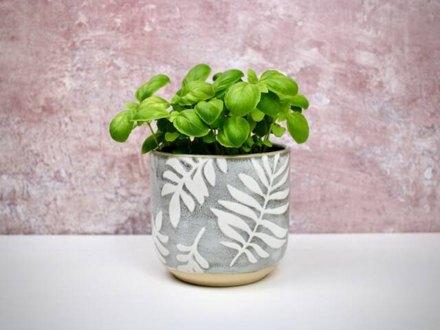 Ceramic Plant Pot, Grey Floral Planter, Stoneware Summer Decor, Cacti Indoor Herb Pot - image 1