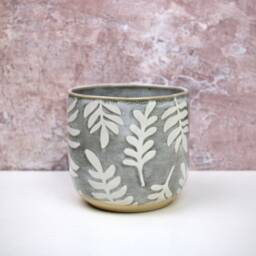 Ceramic Plant Pot, Grey Floral Planter, Stoneware Summer Decor, Cacti Indoor Herb Pot - thumbnail 2