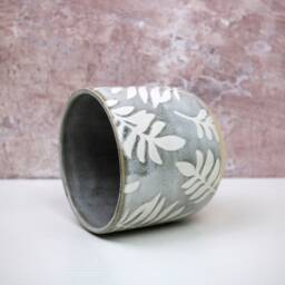 Ceramic Plant Pot, Grey Floral Planter, Stoneware Summer Decor, Cacti Indoor Herb Pot - thumbnail 3