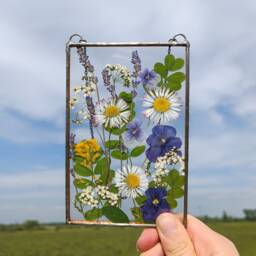 Pressed Flower Art Real Flowers in Stained Glass Frame Suncatcher - thumbnail 1