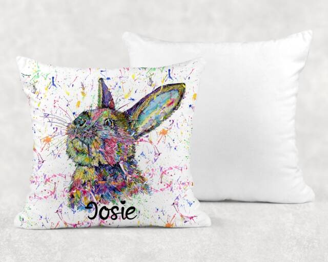 Personalised Watercolour Rainbow Rabbit Cushion, Cuddle Pillow, Birthday Gift - image 1