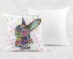 Personalised Watercolour Rainbow Rabbit Cushion, Cuddle Pillow, Birthday Gift - thumbnail 1