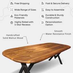 Mid Century Modern Dining Table - Handmade Solid Walnut Wood - thumbnail 3