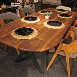 Oval Walnut Dining Table, Solid Wood Mid Century Kitchen Handmade Room Furniture - thumbnail 3