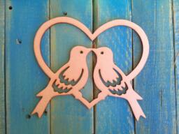 "Unfinished, Wooden, Heart Shaped With Love Birds, Diy Craft, Unpainted For Wall Decor, Wreaths, Wedding 1"" To 42" - thumbnail 1
