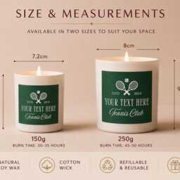 Tennis Lover Candle Gift - Personalised Club Luxury Soy Wax Sports For Fan Custom Label UK - thumbnail 3