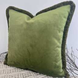Luxury Forest Green Velvet Cushion Fringed in Everest Green. Customisable Cover, Designer Textured Cushions - Style 210 - thumbnail 2