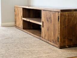 Handmade Reclaimed Wood Media Unit - Rustic Industrial Scaffold Board Tv Stand With Doors