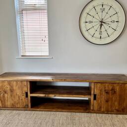 Handmade Reclaimed Wood Media Unit - Rustic Industrial Scaffold Board Tv Stand With Doors - thumbnail 3