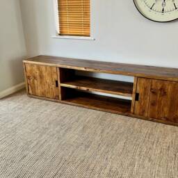 Handmade Reclaimed Wood Media Unit - Rustic Industrial Scaffold Board Tv Stand With Doors - thumbnail 2