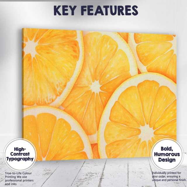 Watercolour Orange Citrus Slice Repeat Pattern Canvas Wall Art Print Decor Picture Ready To Hang - image 1