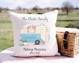 Outdoor Water Resistant Personalised Caravan Camping Cushion, Wedding Gift, Pillow, Making Memories, Family Holiday, Vintage - thumbnail 1