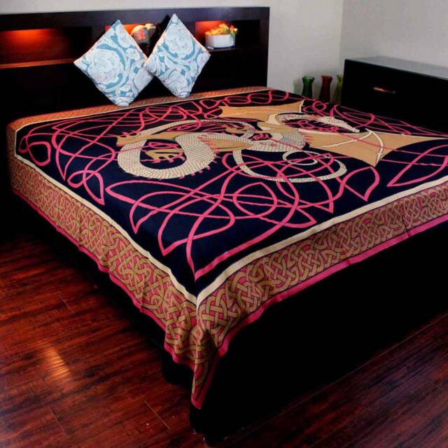 Red Celtic English Dragon Tapestry, Irish Full Bed Spread, Renaissance Festival Wall Hanging, Welsh Table Cloth, 100% Cotton Decoration - image 1