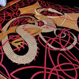 Red Celtic English Dragon Tapestry, Irish Full Bed Spread, Renaissance Festival Wall Hanging, Welsh Table Cloth, 100% Cotton Decoration - thumbnail 3