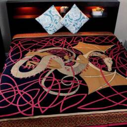 Red Celtic English Dragon Tapestry, Irish Full Bed Spread, Renaissance Festival Wall Hanging, Welsh Table Cloth, 100% Cotton Decoration - thumbnail 2