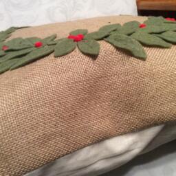 Burlap Christmas Wreath Pillow Cover Sage Green Felt 3D - thumbnail 2