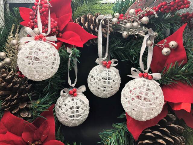 Crochet Christmas Ball Ornaments Set Of 4 Handmade Cotton Decorations - image 1
