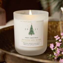 Personalised New Home Christmas Candle, Snowy Tree Scented Candle - thumbnail 1