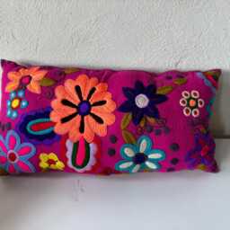 Handmade Mexican Pillow Embroidered Floral Lumbar Cushion - thumbnail 2