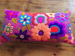 Handmade Mexican Pillow Embroidered Floral Lumbar Cushion - thumbnail 1