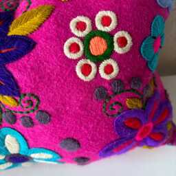 Handmade Mexican Pillow Embroidered Floral Lumbar Cushion - thumbnail 3