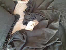 Set Of 3 French Linen Ruffle Bedding Sheet Top Cover Grey With 2 Pillow Shams King in Charcoal - thumbnail 1