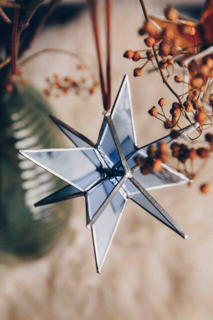 Blue Stained Glass Star Suncatcher - Moravian Window Hanging - image 1