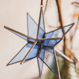 Blue Stained Glass Star Suncatcher - Moravian Window Hanging - thumbnail 2