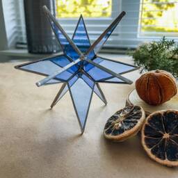 Blue Stained Glass Star Suncatcher - Moravian Window Hanging - thumbnail 4