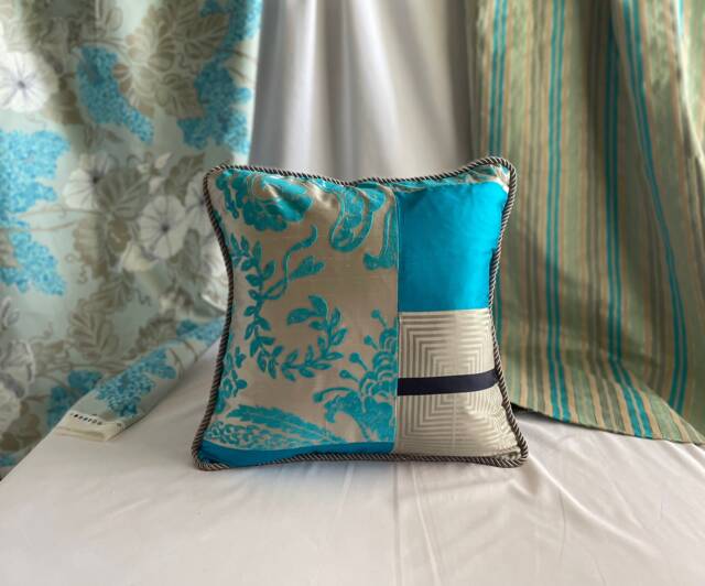 "Designers Guild Silk Pillow Cover Aqua Blue Bohemian Cushion - 20""x 20" - image 1