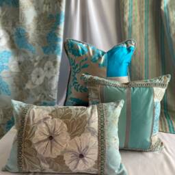 "Designers Guild Silk Pillow Cover Aqua Blue Bohemian Cushion - 20""x 20" - thumbnail 3
