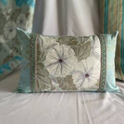 "Designers Guild Silk Pillow Cover Aqua Blue Bohemian Cushion - 20""x 20" - thumbnail 2