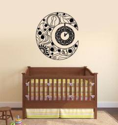 Crescent Vinyl Wall Decal Clock Bedroom Decor Home Interior Stickers Mural - #2730Di - thumbnail 1