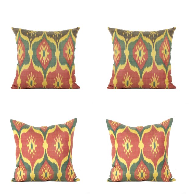 "Set Of 4 Pcs, Ikat Pillow Cover, Silk & Cotton Pillow, 19.88"" X 20.08" - image 1